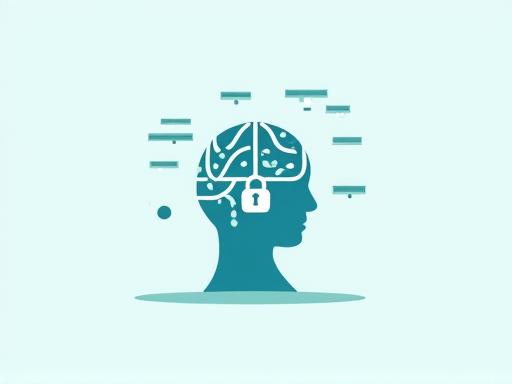 Image symbolisant la propriété intellectuelle et la protection des données (silhouette abstraite de tête avec un cadenas subtil)